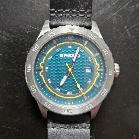 Breed Black and Silver Mechanic Watch with Blue Dial And Leather Band